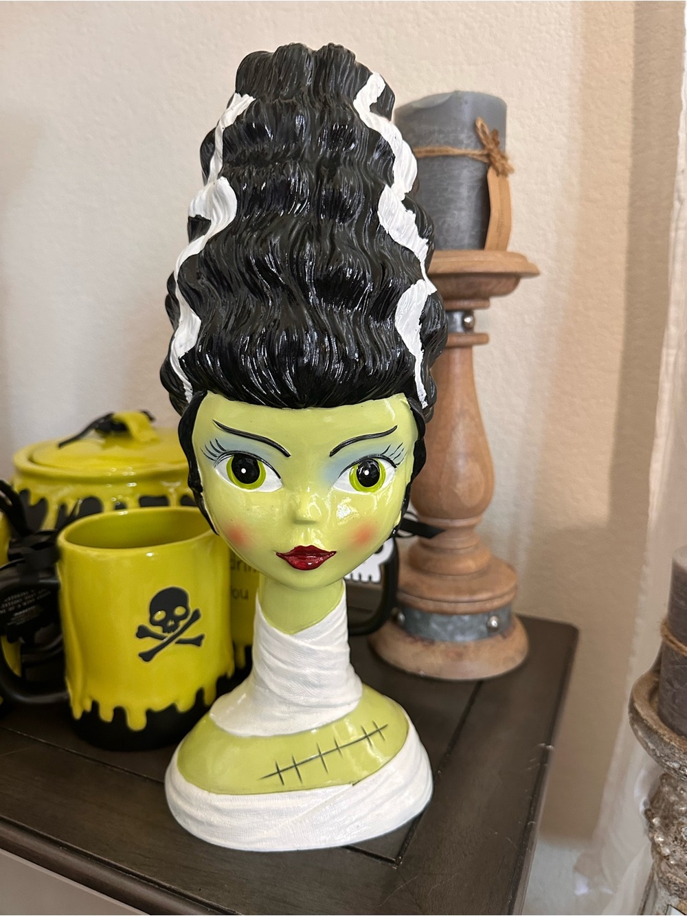 Green and Black Frankenstein Bride Bust Decorative Sculpture - rare!